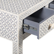 Bone Inlay 4 Drawer Hall Table or Side Table - Grey Geometric