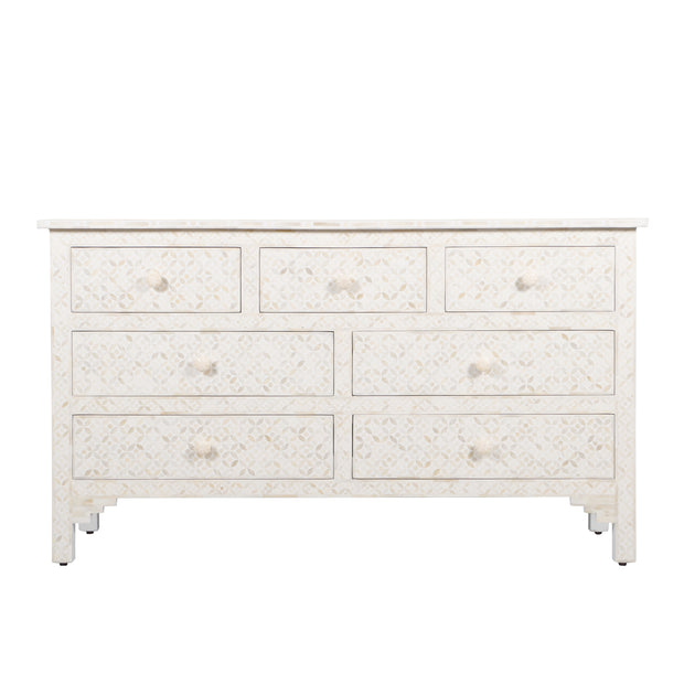 Bone Inlay 7 Drawer Chest of Drawers - White Geometric