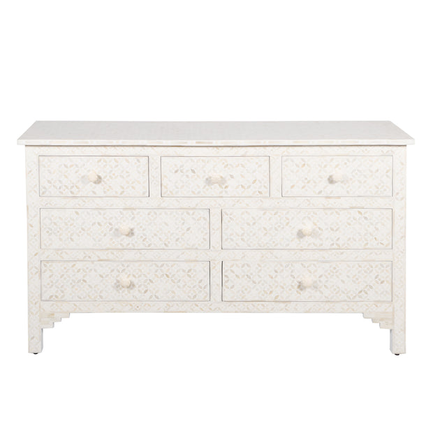 Bone Inlay 7 Drawer Chest of Drawers - White Geometric