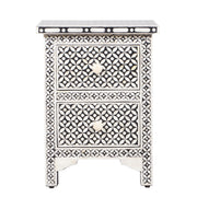 Bone Inlay Bedside, with 2 Drawers - Black Geometric