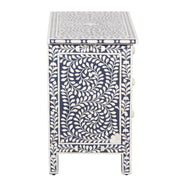 Bone Inlay Large 3 Drawer Bedside Table - Navy Blue Floral