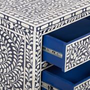 Bone Inlay Large 3 Drawer Bedside Table - Navy Blue Floral