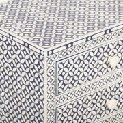 Bone Inlay Large Bedside Table 3 Drawer - Navy Blue Geometric