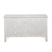 Bone Inlay 7 Drawer Chest of Drawers - Light Grey, Floral