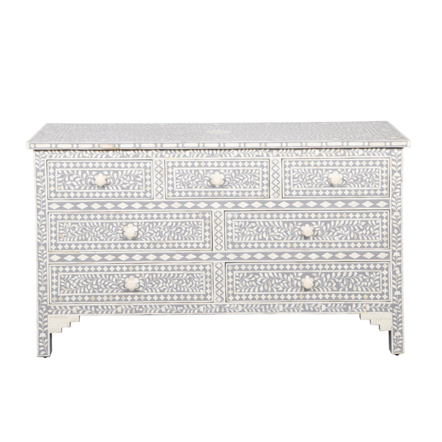 Bone Inlay 7 Drawer Chest of Drawers - Grey Floral