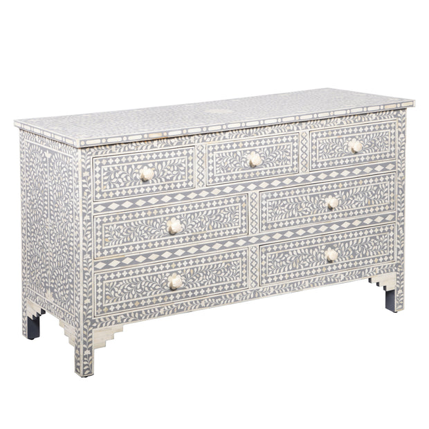 Bone Inlay 7 Drawer Chest of Drawers - Grey Floral