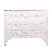 Mother of Pearl Inlay 4 Drawer Chest of Drawers - White Floral