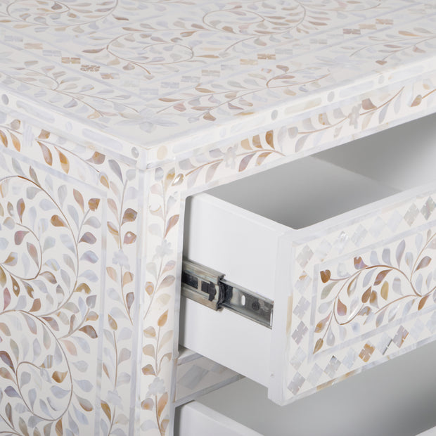 Mother of Pearl Inlay 4 Drawer Chest of Drawers - White Floral