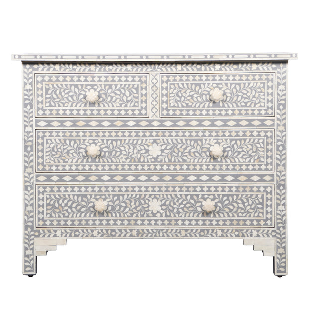 Bone Inlay 4 Drawer Chest of Drawers - Grey Floral