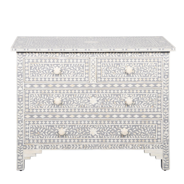 Bone Inlay 4 Drawer Chest of Drawers - Grey Floral