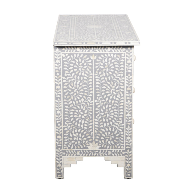 Bone Inlay 4 Drawer Chest of Drawers - Grey Floral