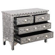 Bone Inlay 4 Drawer Chest of Drawers - Black Floral