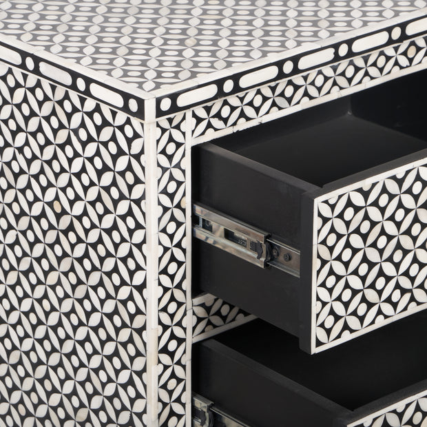 Bone Inlay 4 Drawer Chest of Drawers - Black Geometric