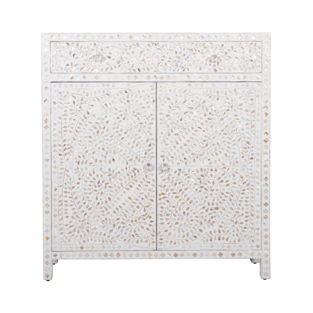 Mother of Pearl Inlay Drinks Cabinet / Buffet, White Floral