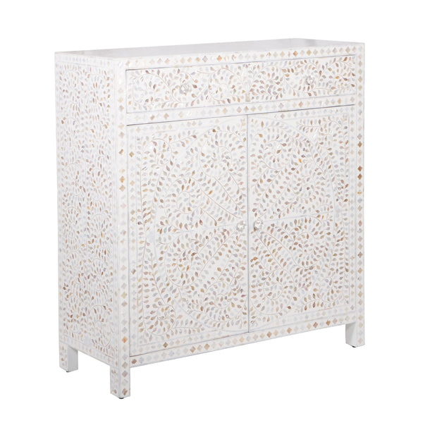 Mother of Pearl Inlay Drinks Cabinet / Buffet, White Floral