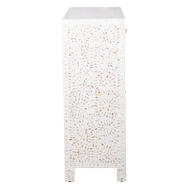 Mother of Pearl Inlay Drinks Cabinet / Buffet, White Floral