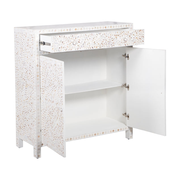 Mother of Pearl Inlay Drinks Cabinet / Buffet, White Floral