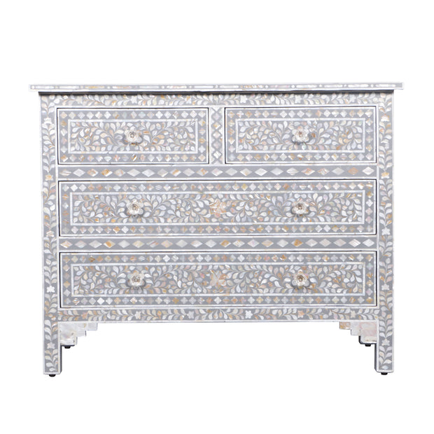 Mother of Pearl 4 Drawer Chest of Drawers - Grey Floral