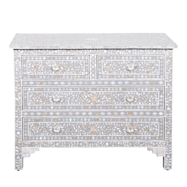 Mother of Pearl 4 Drawer Chest of Drawers - Grey Floral