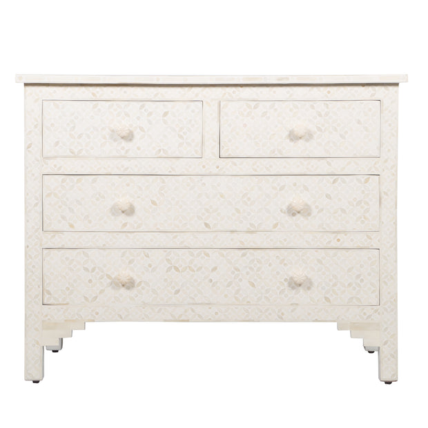 Bone Inlay 4 Drawer Chest of Drawers - White Geometric