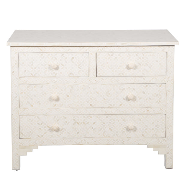 Bone Inlay 4 Drawer Chest of Drawers - White Geometric