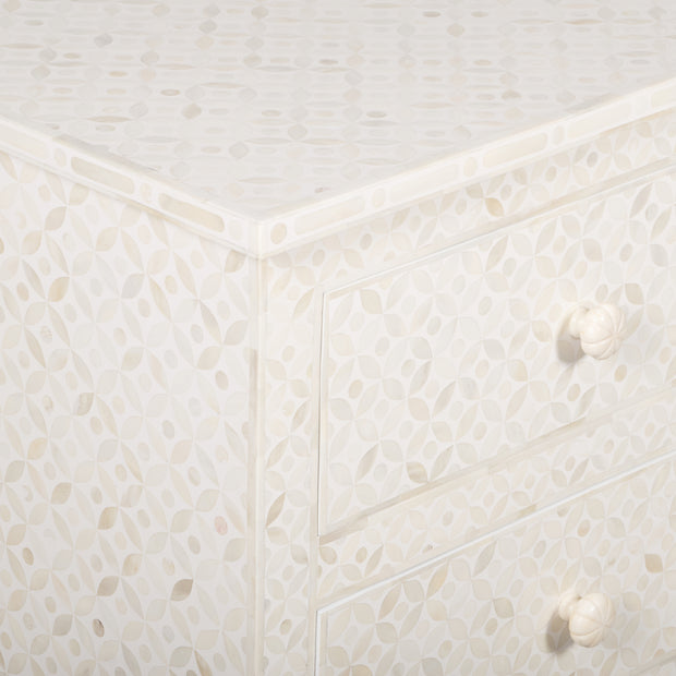 Bone Inlay 4 Drawer Chest of Drawers - White Geometric