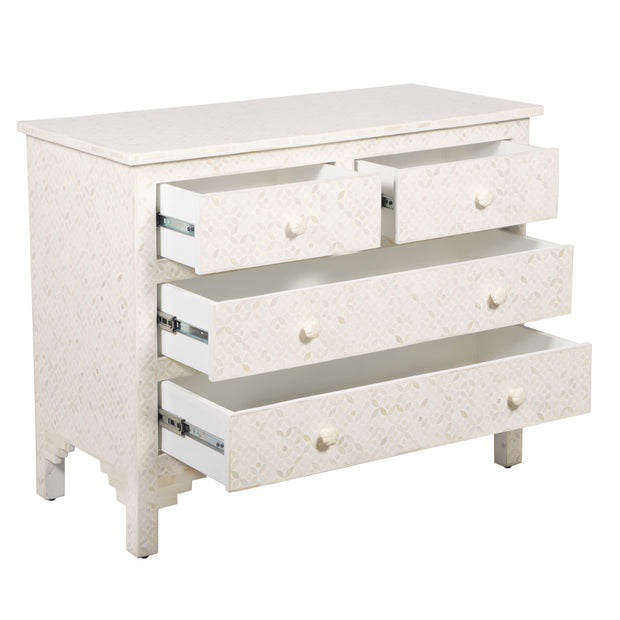 Bone Inlay 4 Drawer Chest of Drawers - White Geometric