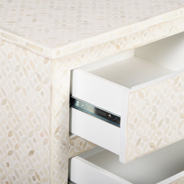 Bone Inlay 4 Drawer Chest of Drawers - White Geometric