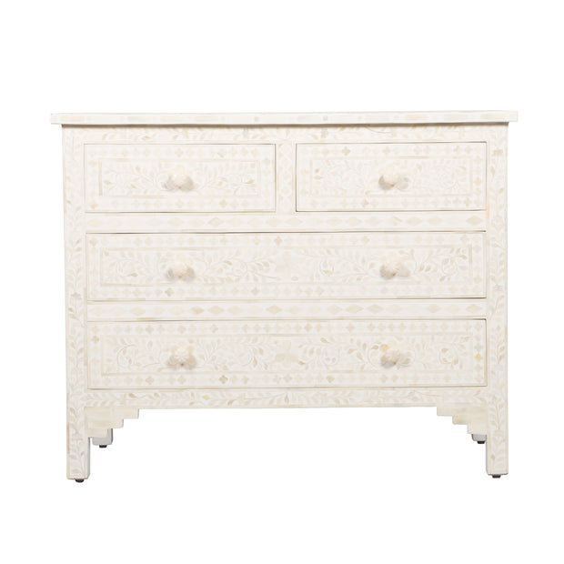 Bone Inlay 4 Drawer Chest of Drawers - White Floral