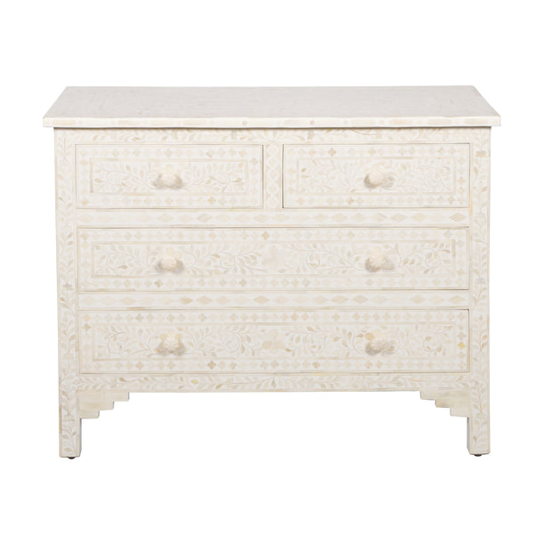 Bone Inlay 4 Drawer Chest of Drawers - White Floral