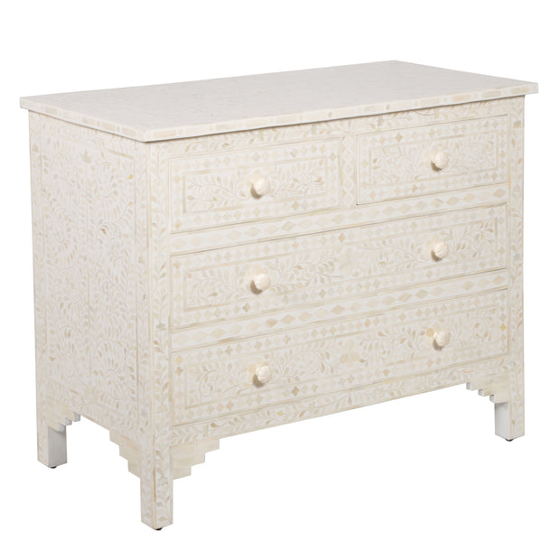 Bone Inlay 4 Drawer Chest of Drawers - White Floral