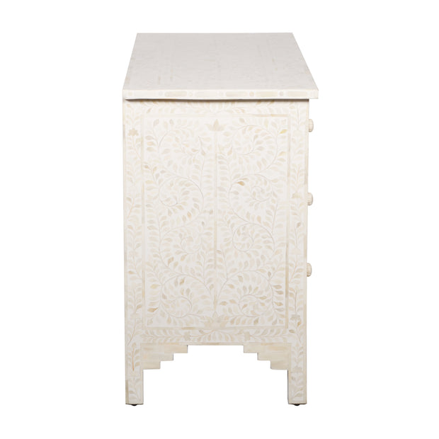 Bone Inlay 4 Drawer Chest of Drawers - White Floral