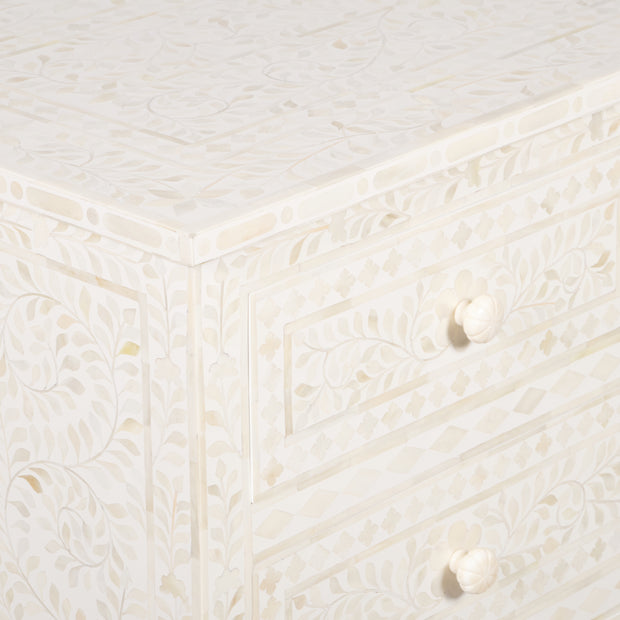 Bone Inlay 4 Drawer Chest of Drawers - White Floral