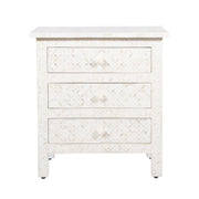 Bone Inlay Large 3 Drawer Bedside - White Geometric