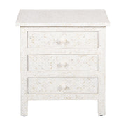 Bone Inlay Large 3 Drawer Bedside - White Geometric