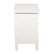 Bone Inlay Large 3 Drawer Bedside - White Geometric