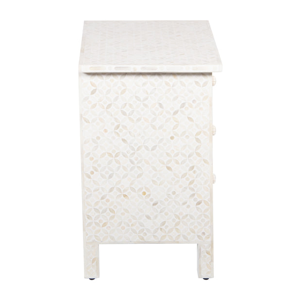 Bone Inlay Large 3 Drawer Bedside - White Geometric