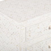 Bone Inlay Large 3 Drawer Bedside - White Geometric