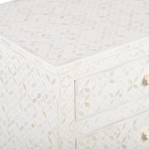 Bone Inlay Large 3 Drawer Bedside - White Geometric