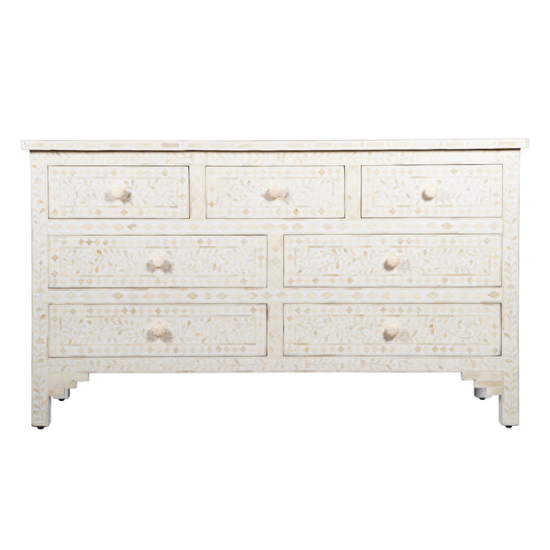 Bone Inlay 7 Drawer Chest of Drawers - White Floral