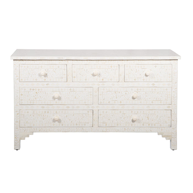 Bone Inlay 7 Drawer Chest of Drawers - White Floral