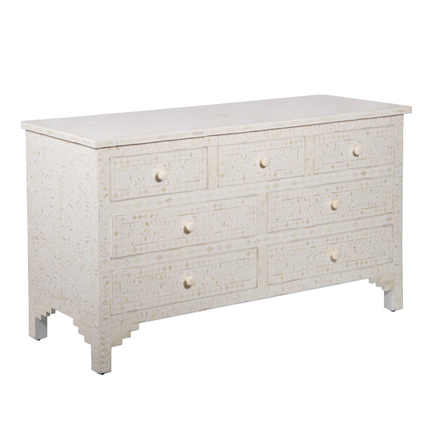 Bone Inlay 7 Drawer Chest of Drawers - White Floral