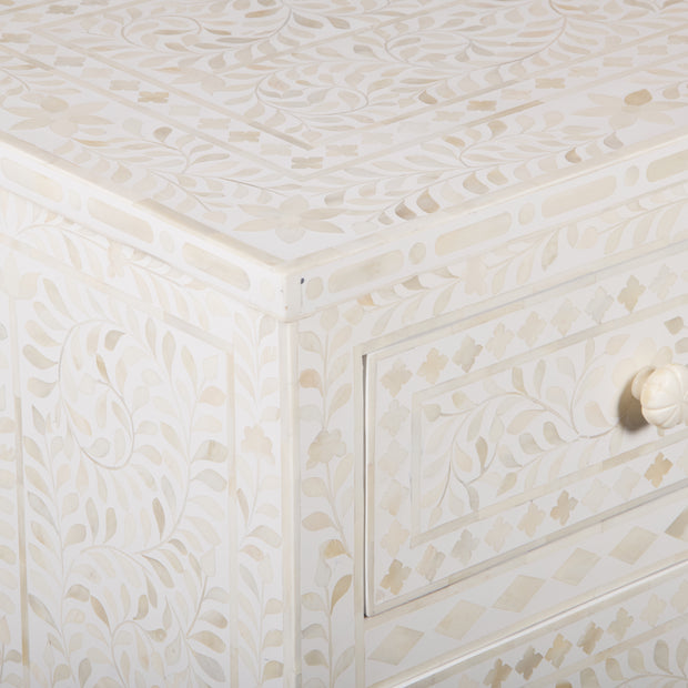 Bone Inlay 7 Drawer Chest of Drawers - White Floral