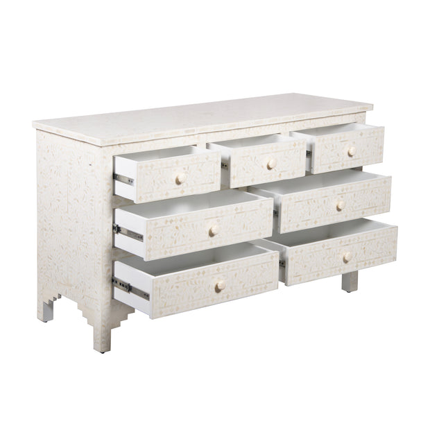 Bone Inlay 7 Drawer Chest of Drawers - White Floral