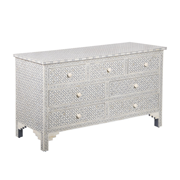 Bone Inlay 7 Drawer Chest of Drawers - Grey Geometric