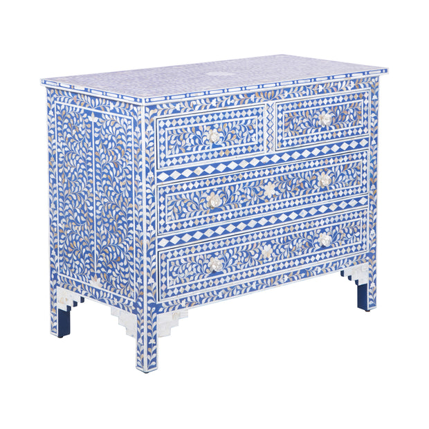 Mother of Pearl Inlay 4 Drawer Chest of Drawers - Blue Floral