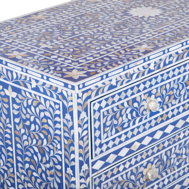 Mother of Pearl Inlay 4 Drawer Chest of Drawers - Blue Floral