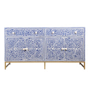 Bone Inlay Buffet Chest of Drawers - Indigo Blue Floral Scroll