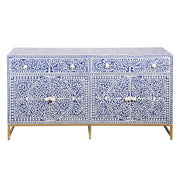 Bone Inlay Buffet Chest of Drawers - Indigo Blue Floral Scroll