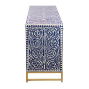 Bone Inlay Buffet Chest of Drawers - Indigo Blue Floral Scroll